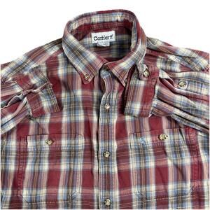 Carhartt Flannel Long Sleeve Button Up Shirt S217 DKR Men's Large Distressed